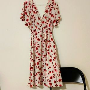 Spring Wrap Dress Red and Cream Floral